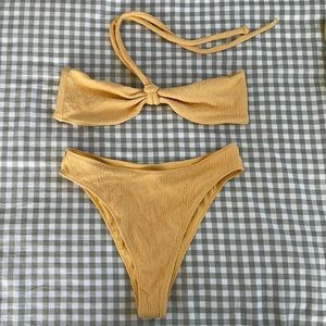 TJ Swim Yellow Crinkle Bandeau High Waisted Bikini